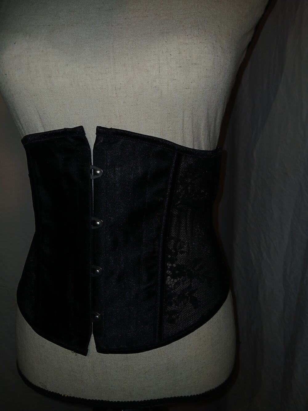 Black Satin & Floral Lace Underbust Lace-Up Corset XXL